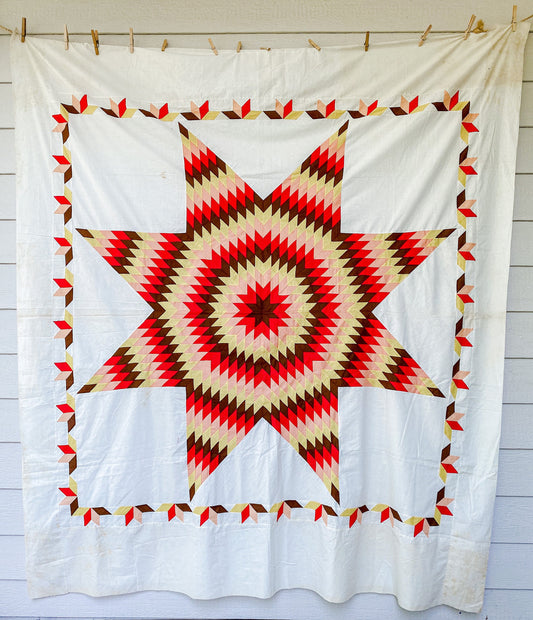 Vintage Red and Yellow Lone Star Unfinished Quilt TOP - 87" x 75"