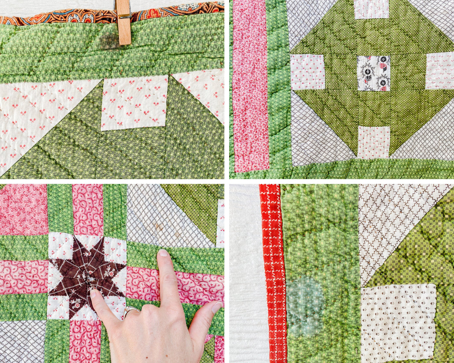 Antique Pink and Green Quilt, Churn Dash Monkey Wrench, c1900, 83" x 68"