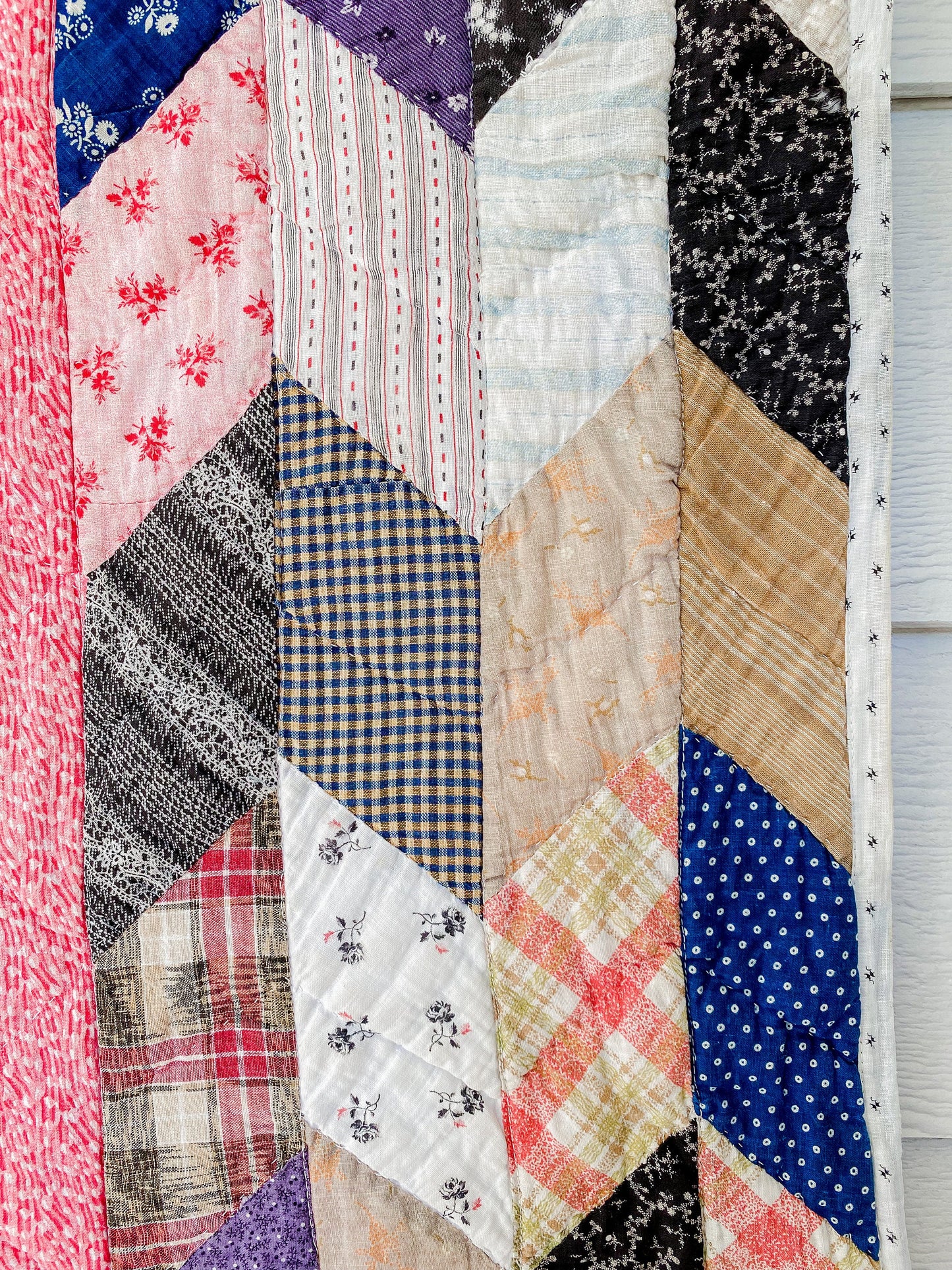 Vintage Pink Chevron Strip Cutter Quilt, c1910s, 76" x 62"