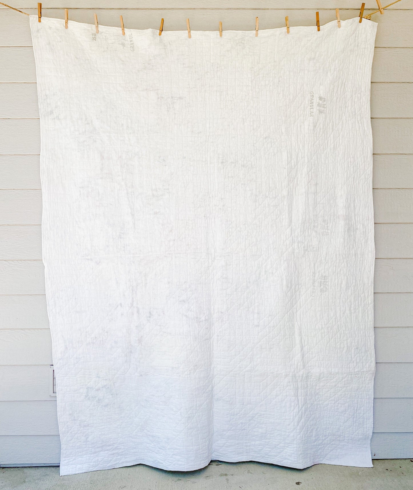 Vintage Multicolored Nine Patch Cotton Twin Quilt with Sugar Sack Fabrics, c1940 - 87" x 64"