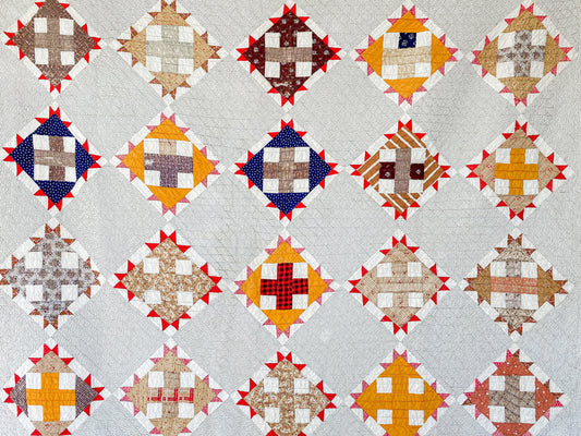 Antique Devil's Claw Quilt with Cheddar Orange, 82" x 62"