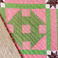 Antique Pink and Green Quilt, Churn Dash Monkey Wrench, c1900, 83" x 68"