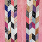 Vintage Pink Chevron Strip Cutter Quilt, c1910s, 76" x 62"