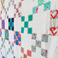 Vintage Multicolored Nine Patch Cotton Twin Quilt with Sugar Sack Fabrics, c1940 - 87" x 64"