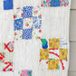 Vintage Multicolored Nine Patch Cotton Twin Quilt with Sugar Sack Fabrics, c1940 - 87" x 64"