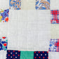 Vintage Multicolored Nine Patch Cotton Twin Quilt with Sugar Sack Fabrics, c1940 - 87" x 64"