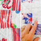 Vintage Multicolored Nine Patch Cotton Twin Quilt with Sugar Sack Fabrics, c1940 - 87" x 64"